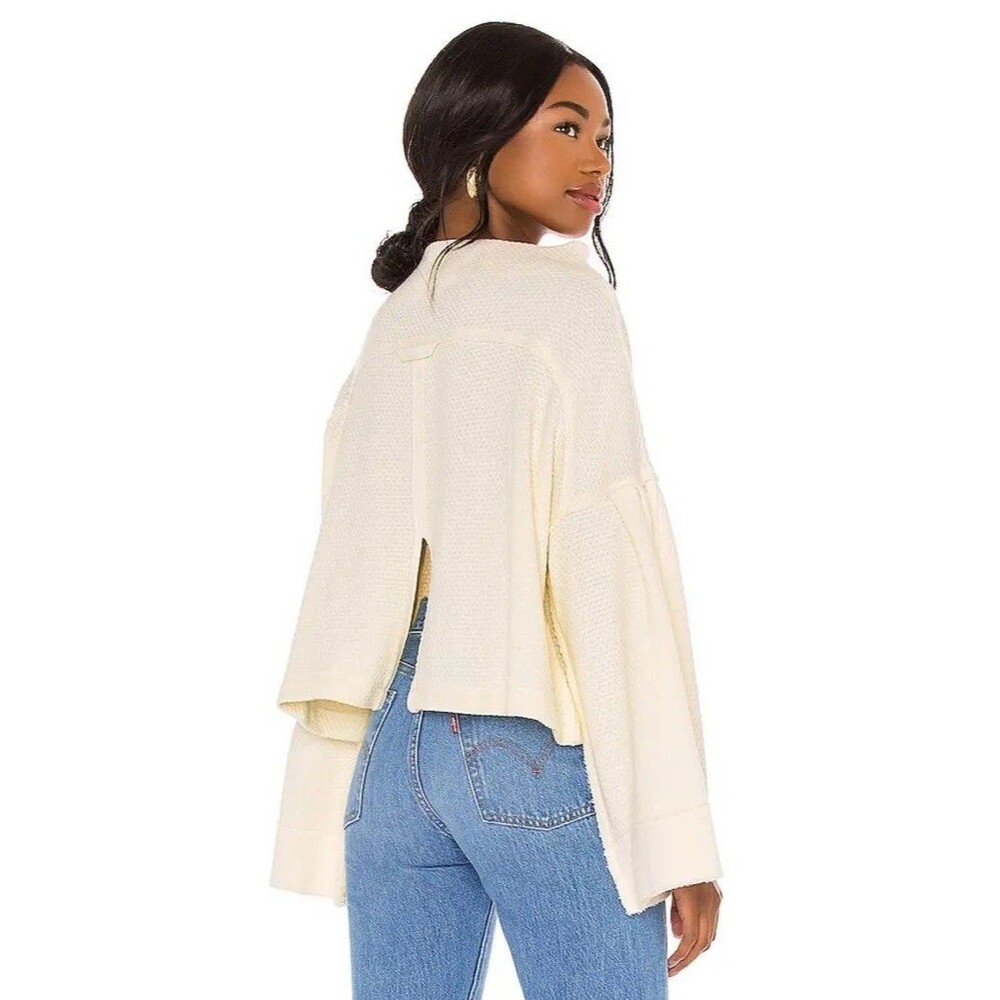 We The Free People Womens Bunny Tee Pullover Size Medium Cream Bell Sleeve